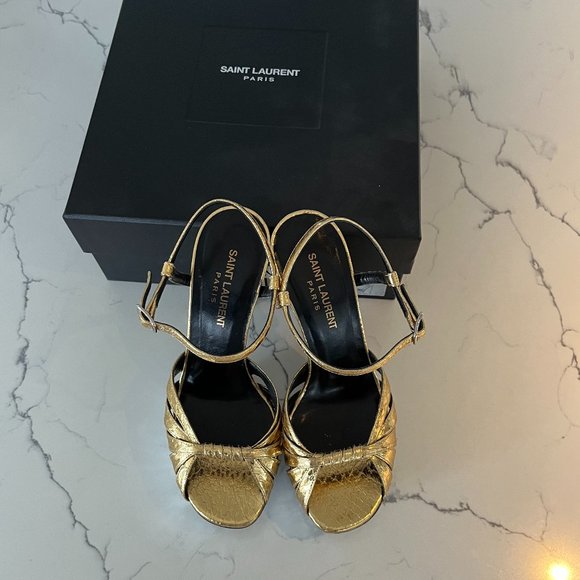 SAINT LAURENT Gold Snake Glitter Platform Heels - Picture 2 of 5